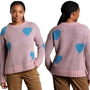 Toad&Co Daybreak Pink Blue Heart Print Wool Blend Cotati Dolman Sweater Sz S